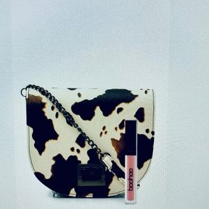 BOOHOO cow print saddle bag